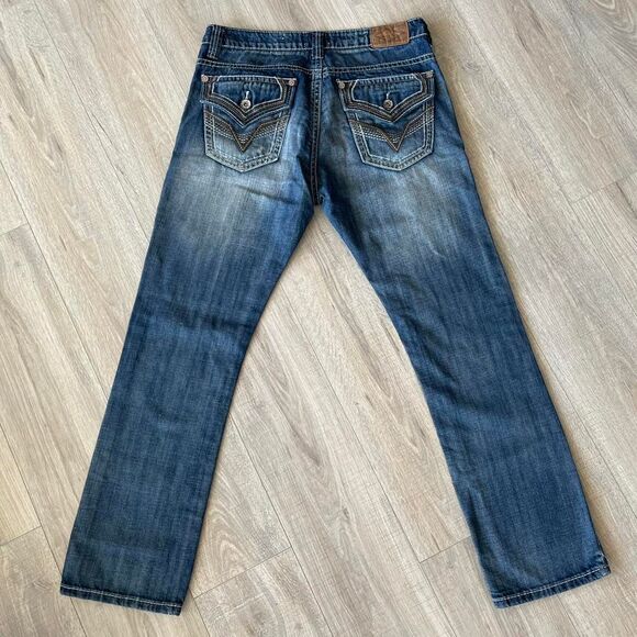 Embroidered Y2K Antique Rivet Jeans Men's 36 x 32 Denim Rocker Flap Pocket Retro - Picture 5 of 7